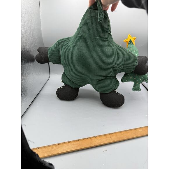 Primitive Santa Pillow Green Corduroy Folk Art Christmas Decor Star Shaped - Picture 3 of 5